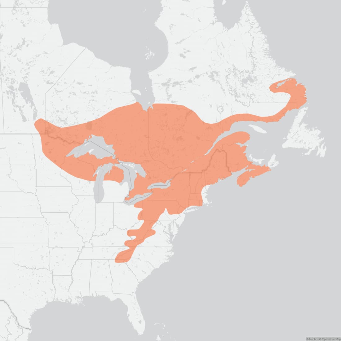 Range map for Woodland Jumping Mouse