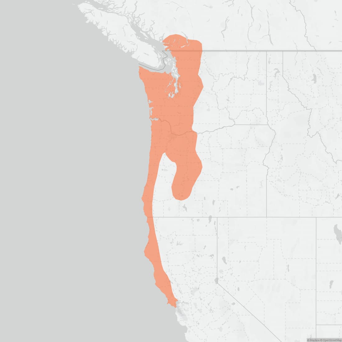Range map for Pacific Jumping Mouse