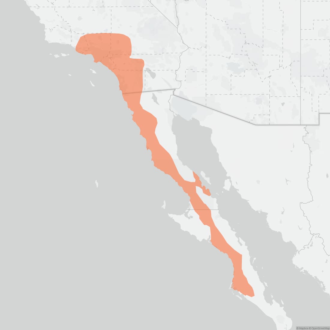 Range map for Dulzura Kangaroo Rat
