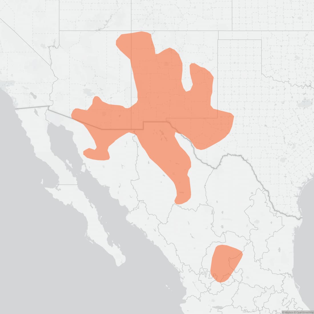 Range map for Banner-tailed Kangaroo Rat