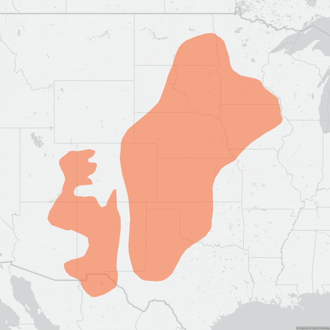 Range map for Plains Pocket Mouse