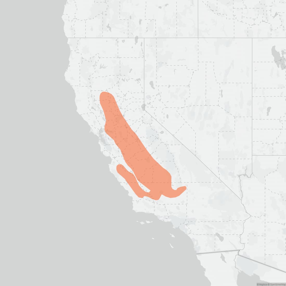 Range map for San Joaquin Pocket Mouse