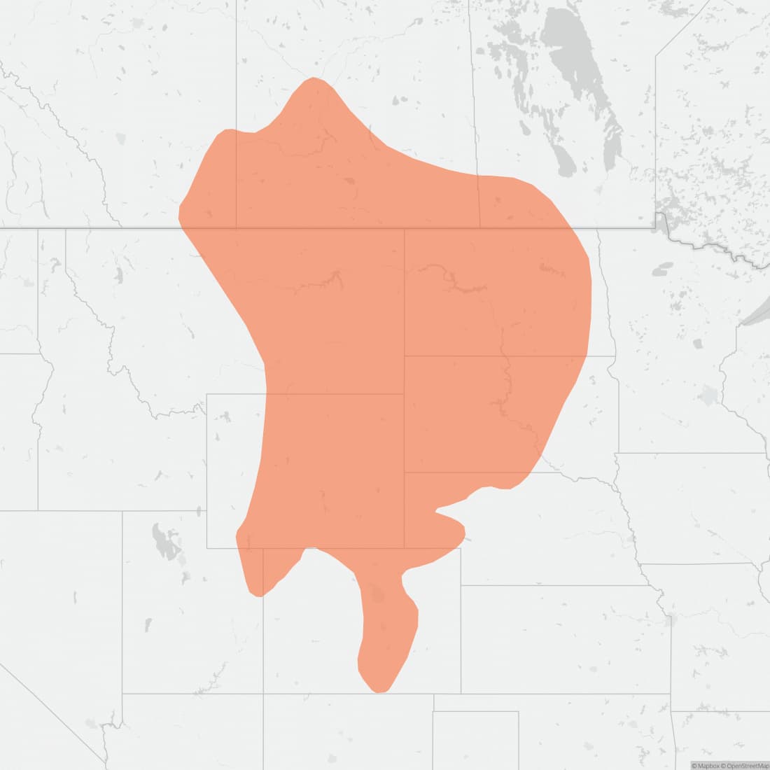 Range map for Olive-backed Pocket Mouse