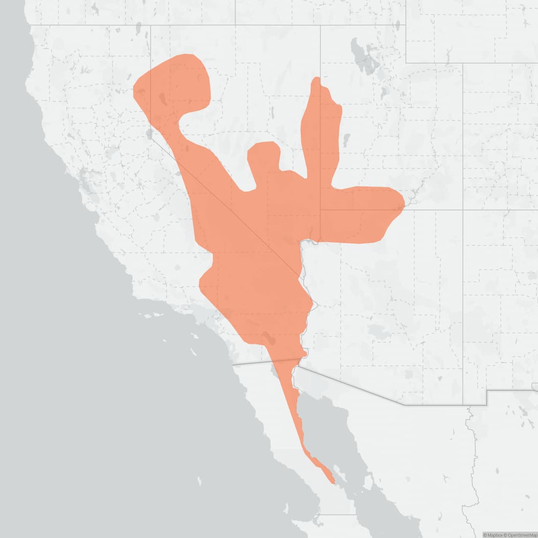 Range map for Long-tailed Pocket Mouse