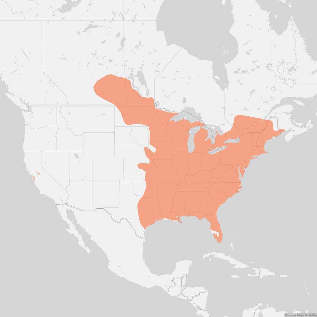 Range map for Eastern Gray Squirrel
