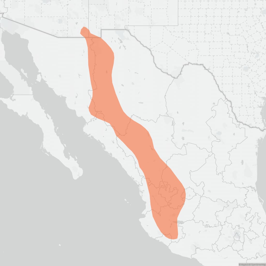 Range map for Mexican Fox Squirrel