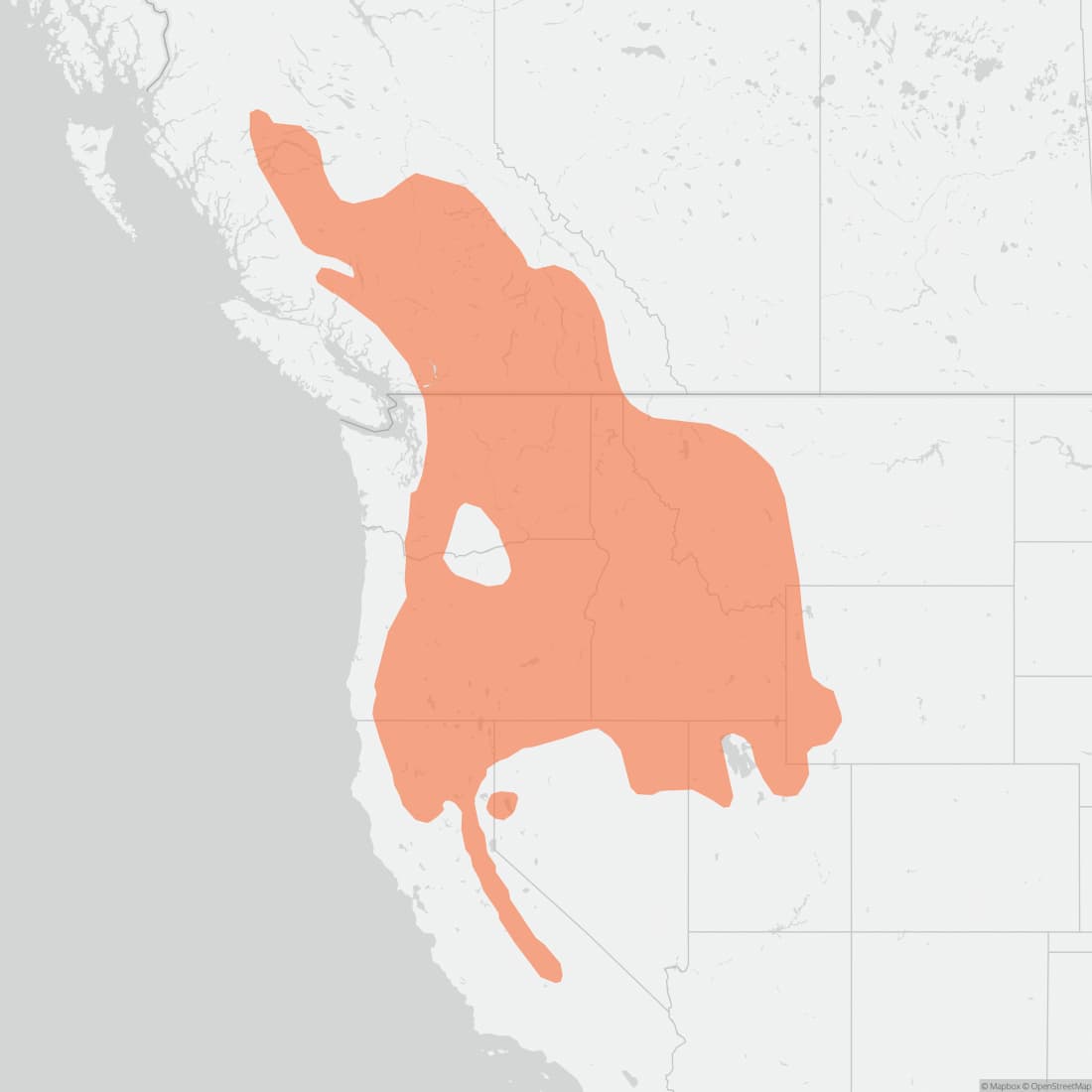 Range map for Yellow-pine Chipmunk