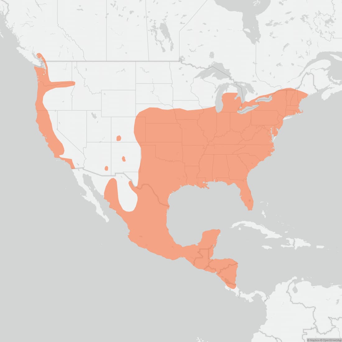 Range map for Virginia Opossum