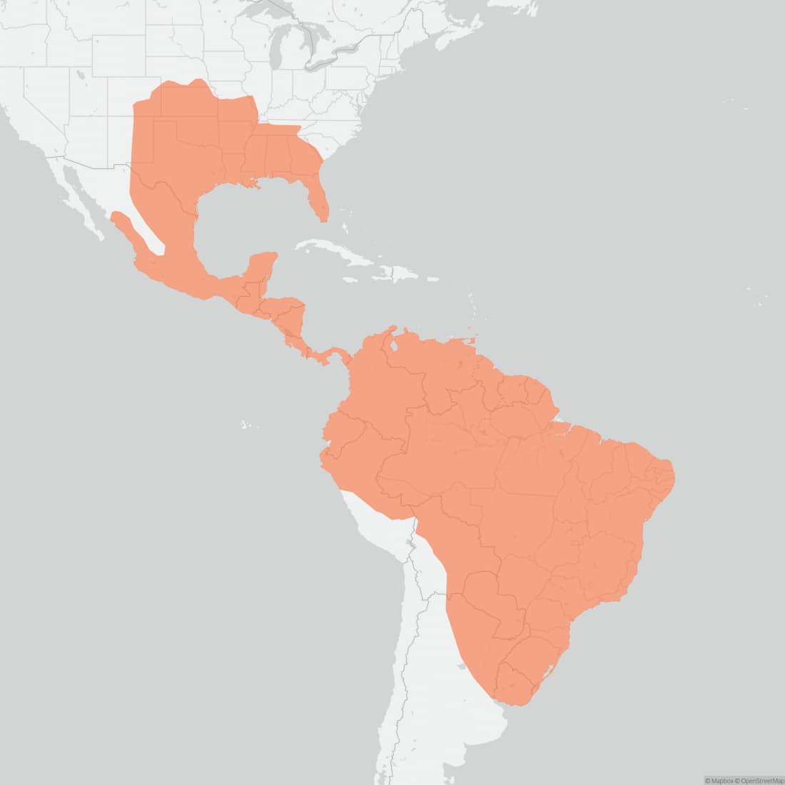Range map for Nine-banded Armadillo