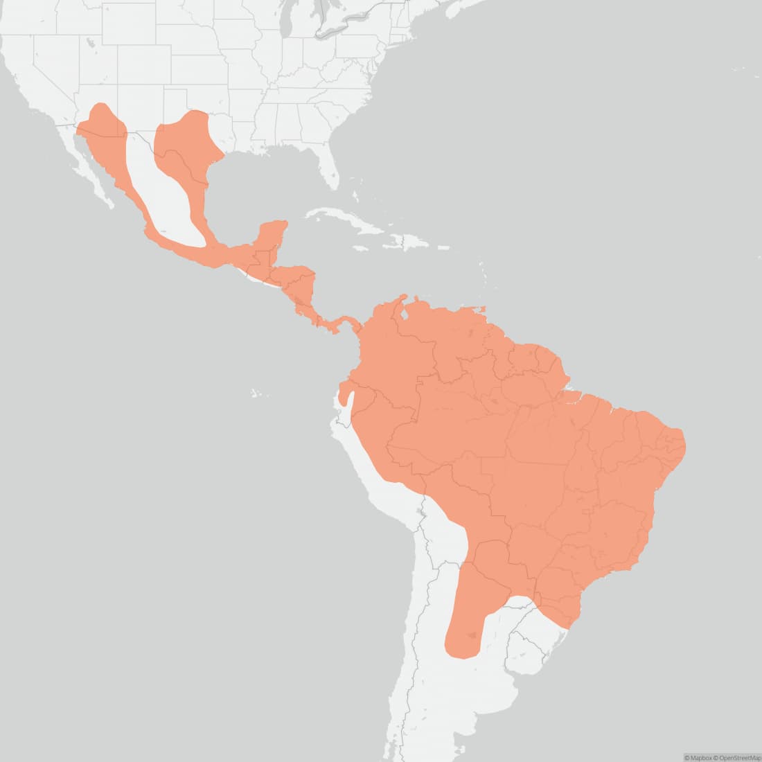 Range map for Collared Peccary