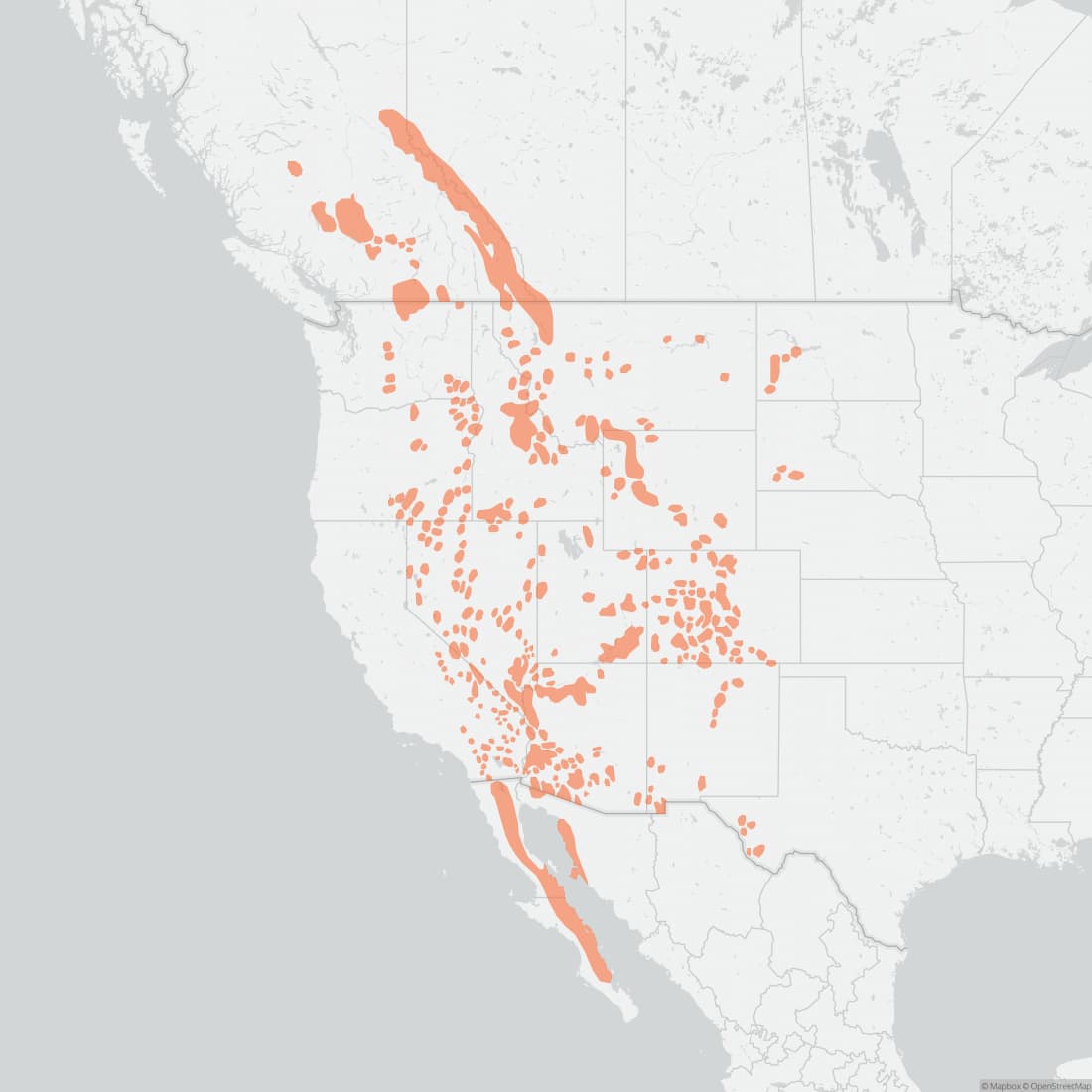 Range map for Bighorn Sheep
