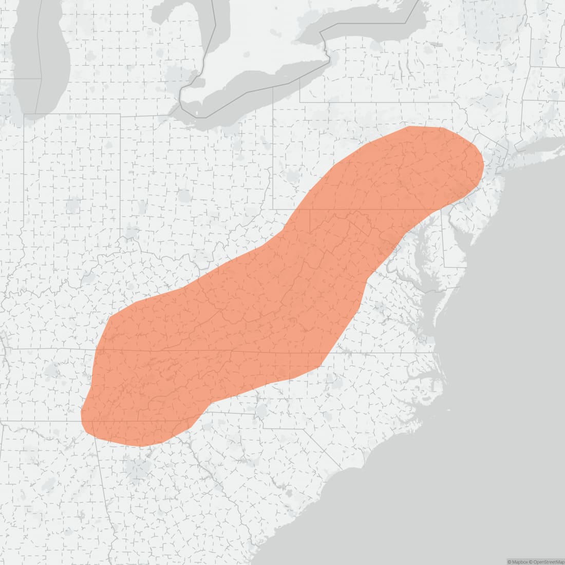 Range map for Allegheny Woodrat