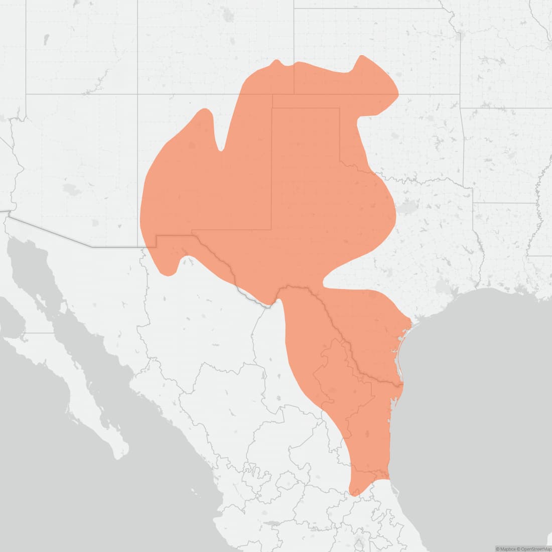 Range map for Southern Plains Woodrat