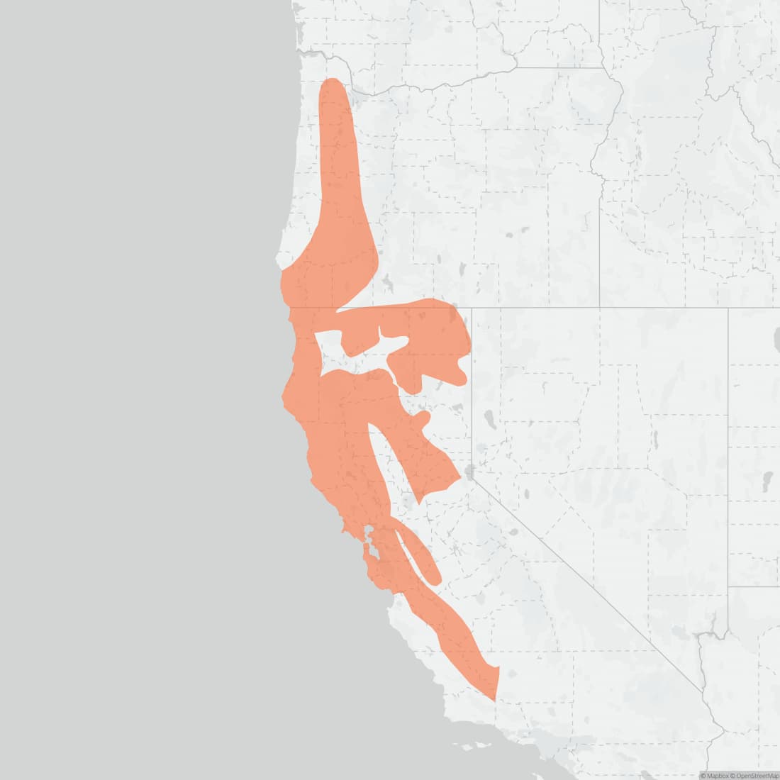 Range map for Dusky-footed Woodrat