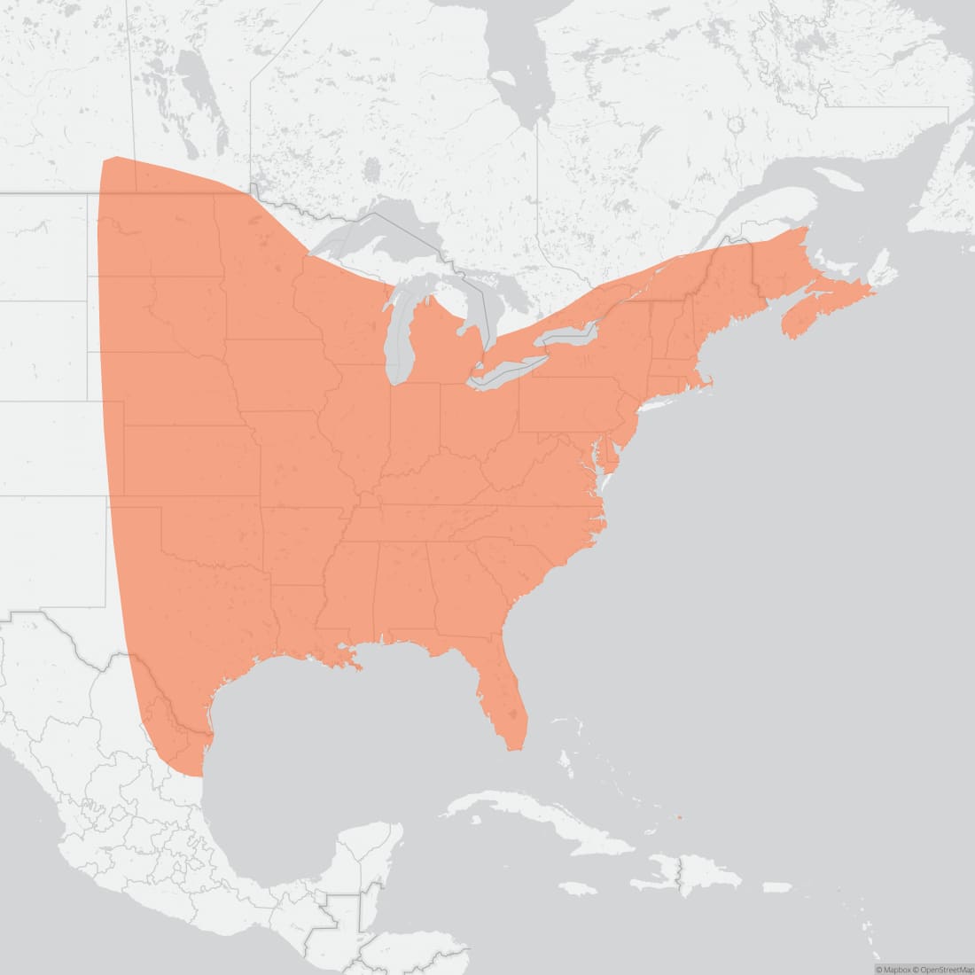 Range map for Eastern Red Bat