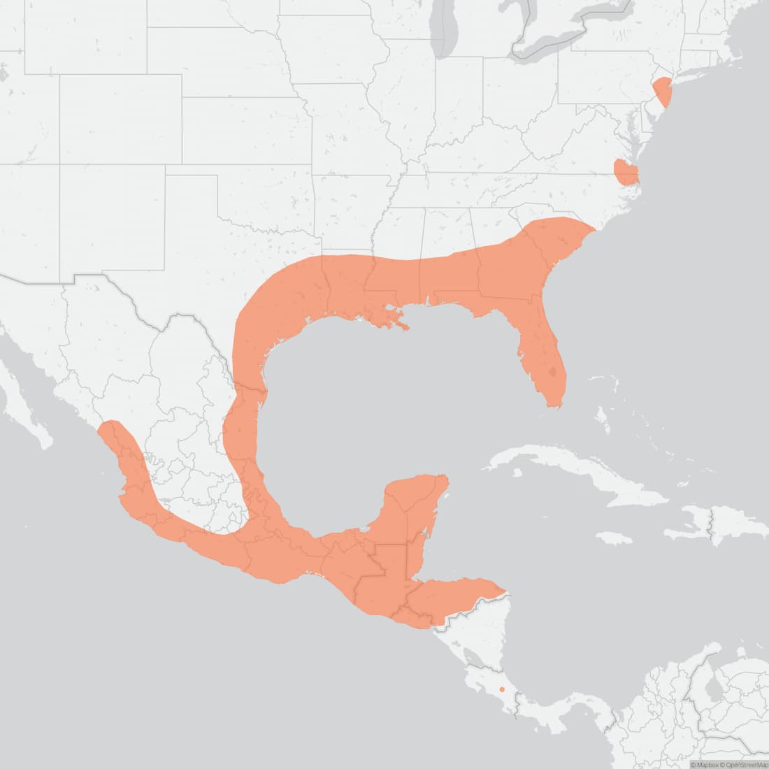 Range map for Northern Yellow Bat