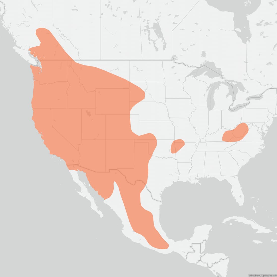 Range map for Townsend's Big-eared Bat