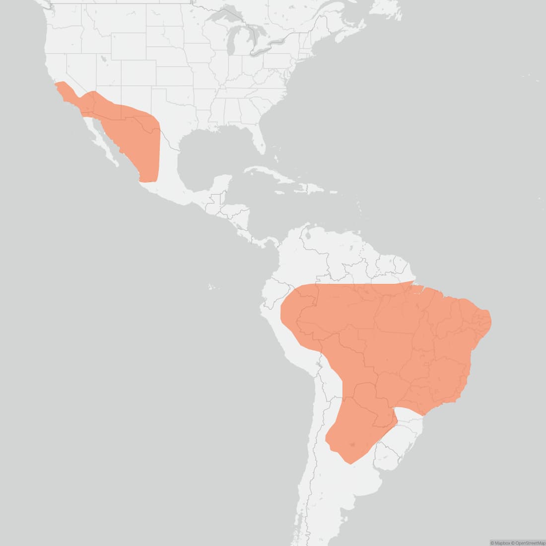 Range map for Western Bonneted Bat