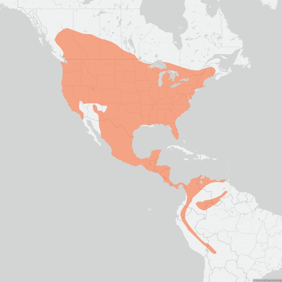 Range map for Long-tailed Weasel