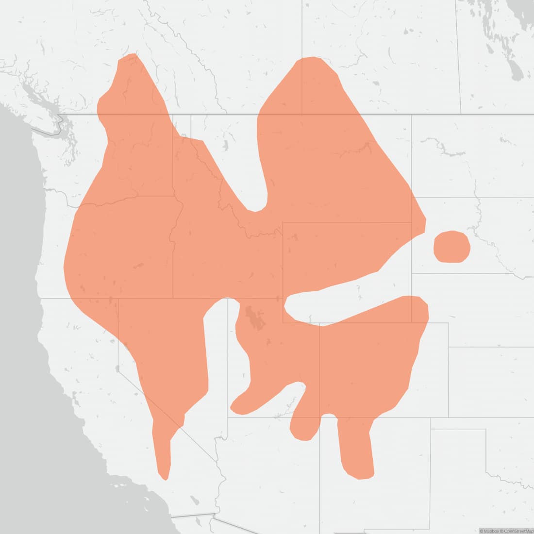 Range map for Yellow-bellied Marmot