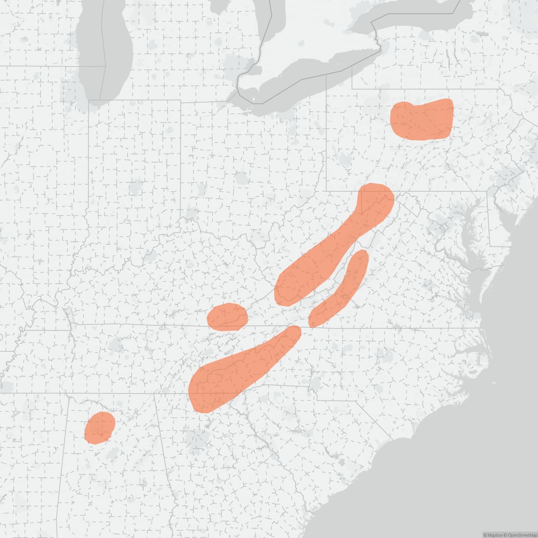 Range map for Appalachian Cottontail