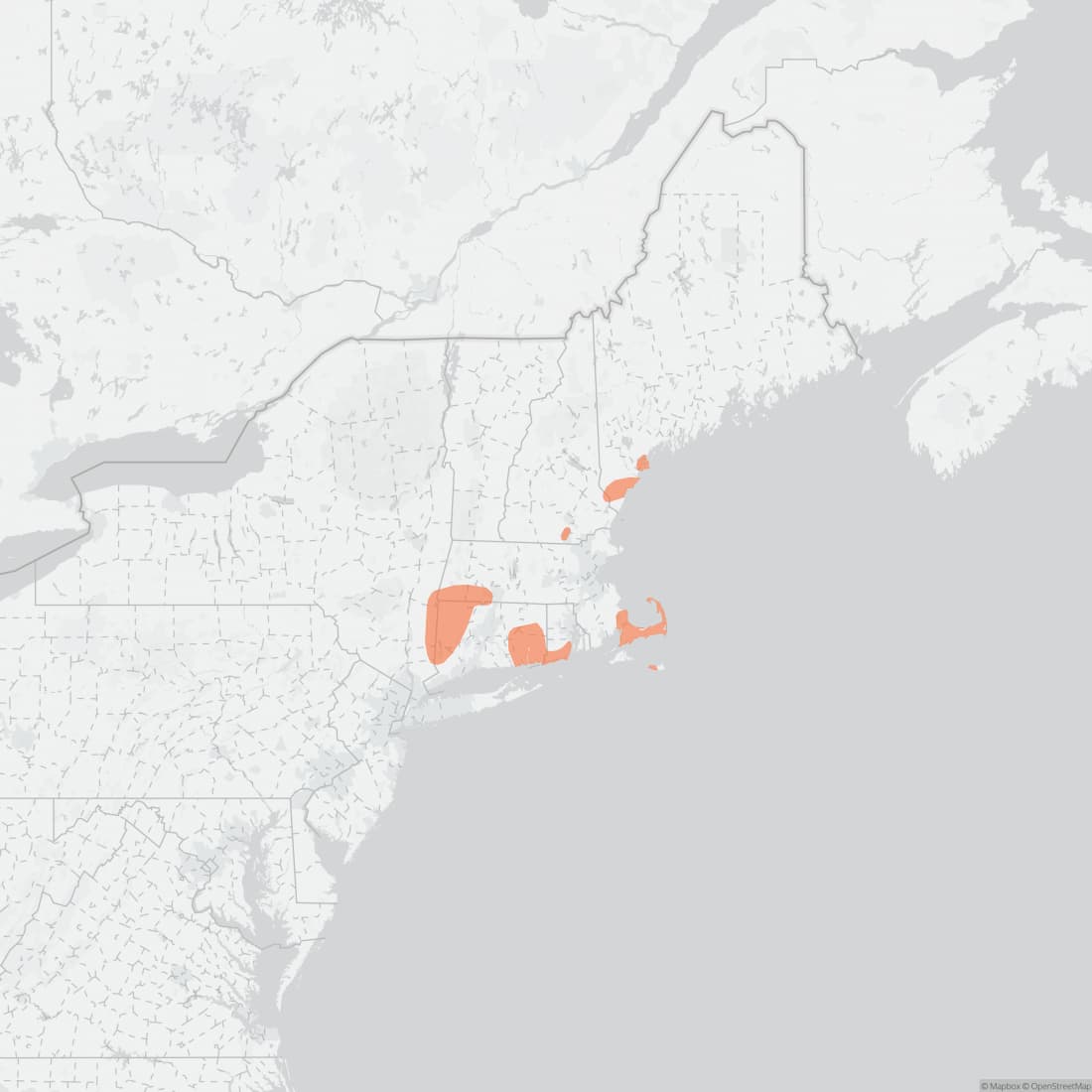 Range map for New England Cottontail