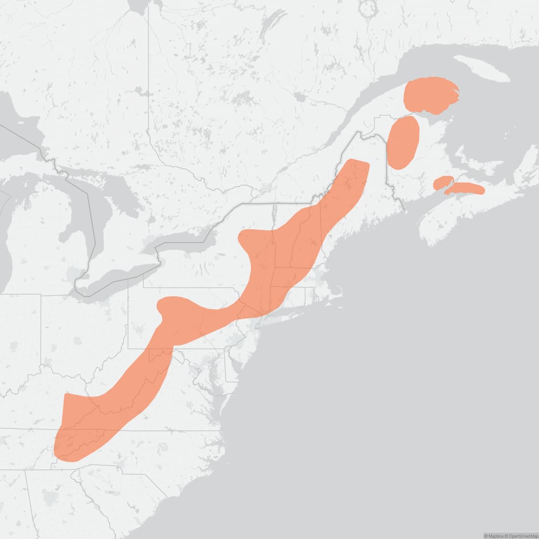 Range map for Gray Long-tailed Shrew