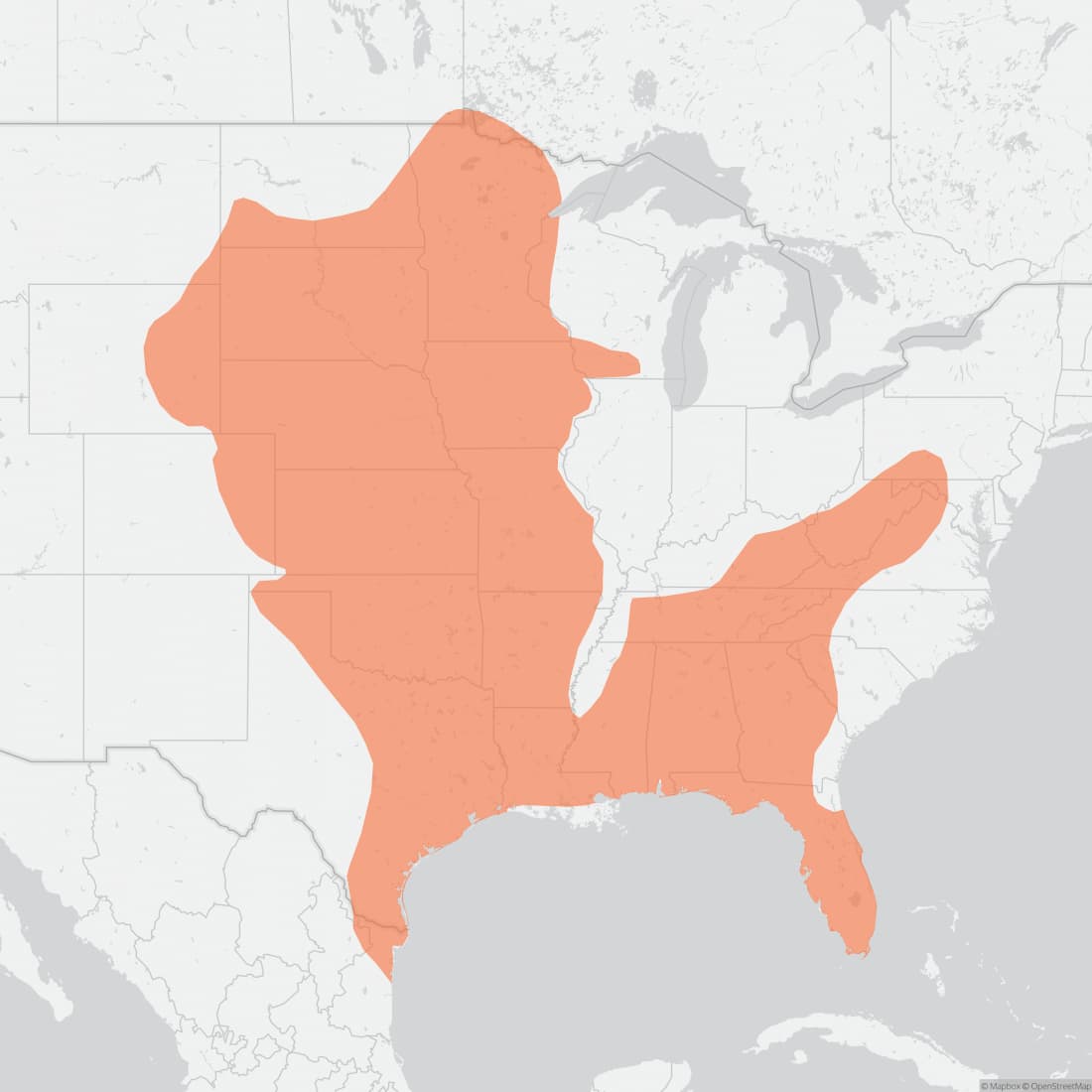 Range map for Eastern Spotted Skunk