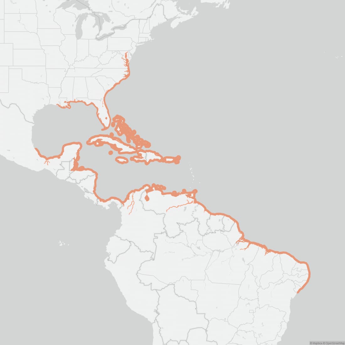 Range map for West Indian Manatee
