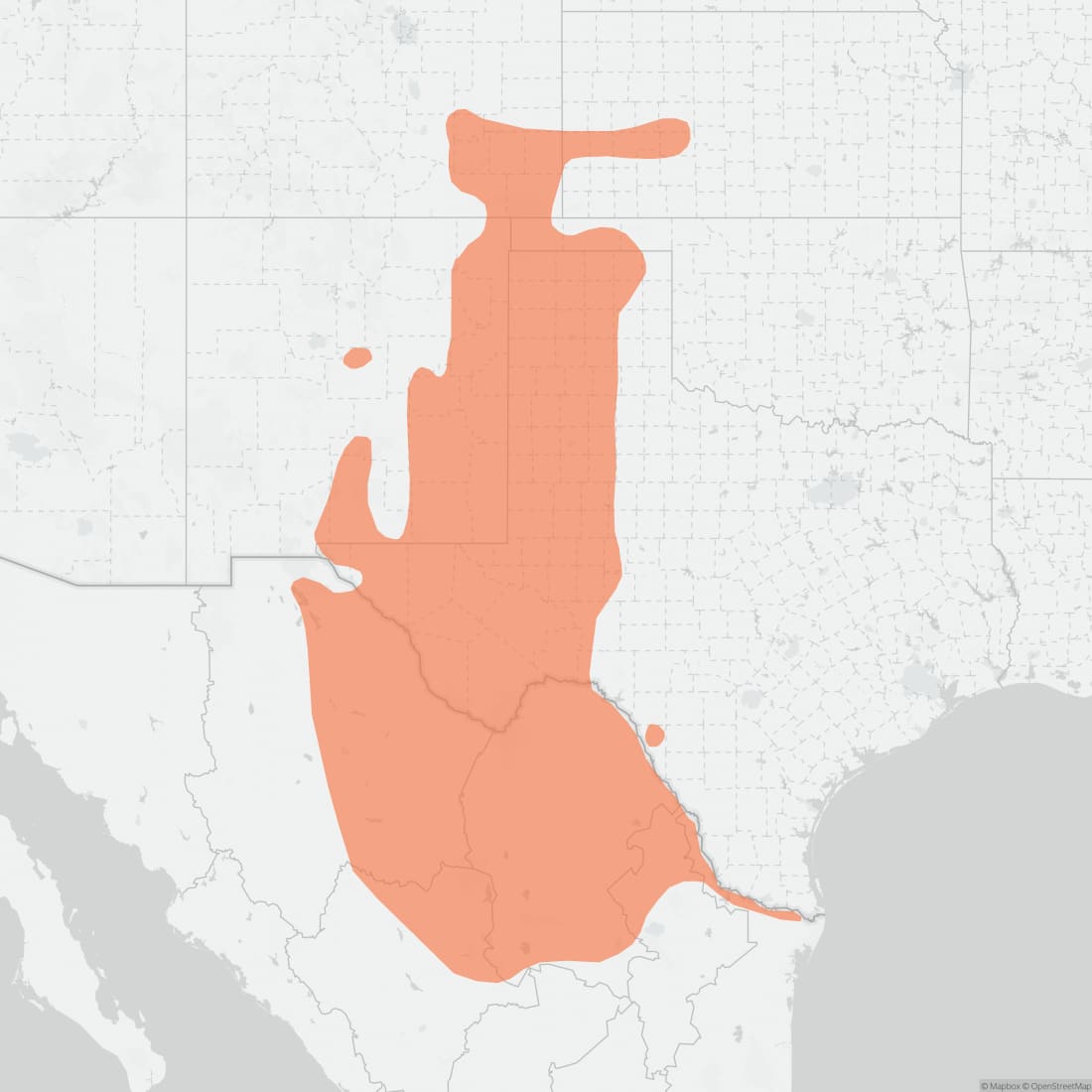 Range map for Yellow-faced Pocket Gopher