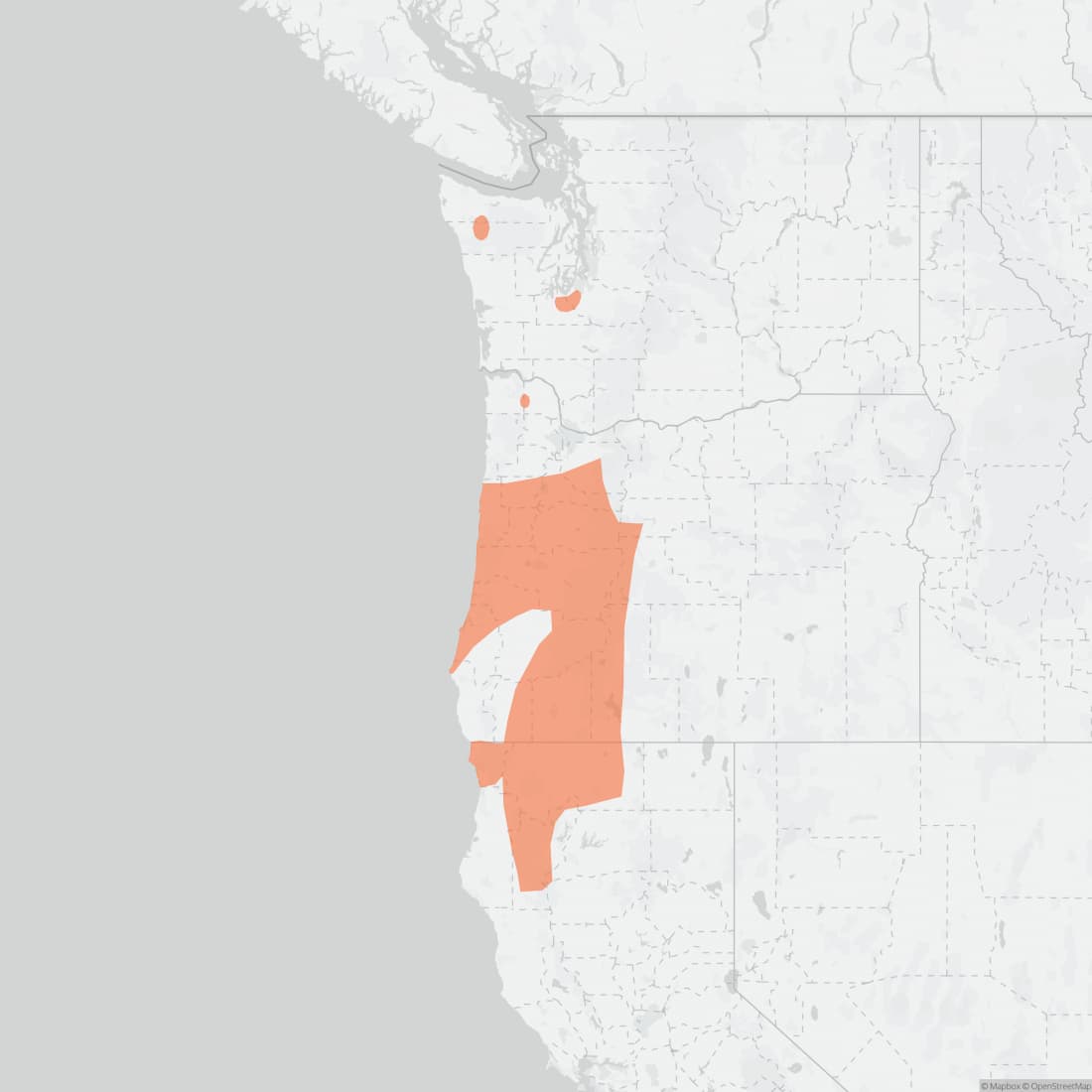 Range map for Western Pocket Gopher