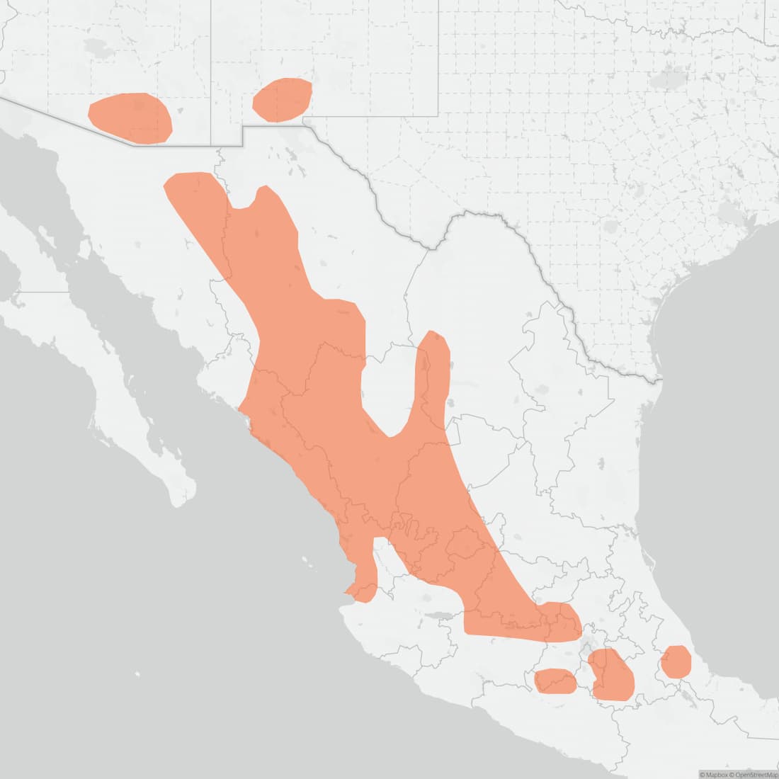 Range map for Southern Pocket Gopher