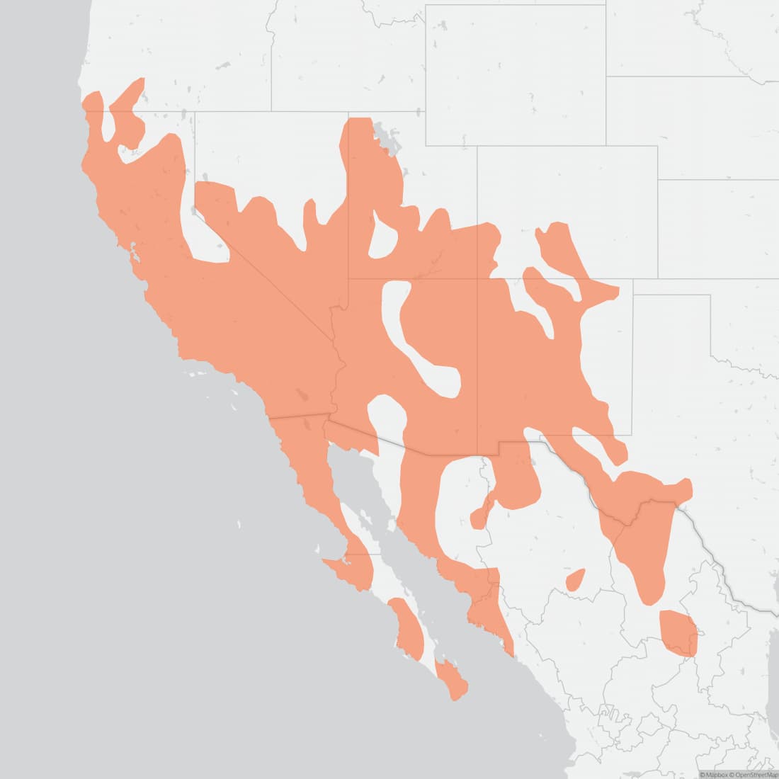 Range map for Botta's Pocket Gopher