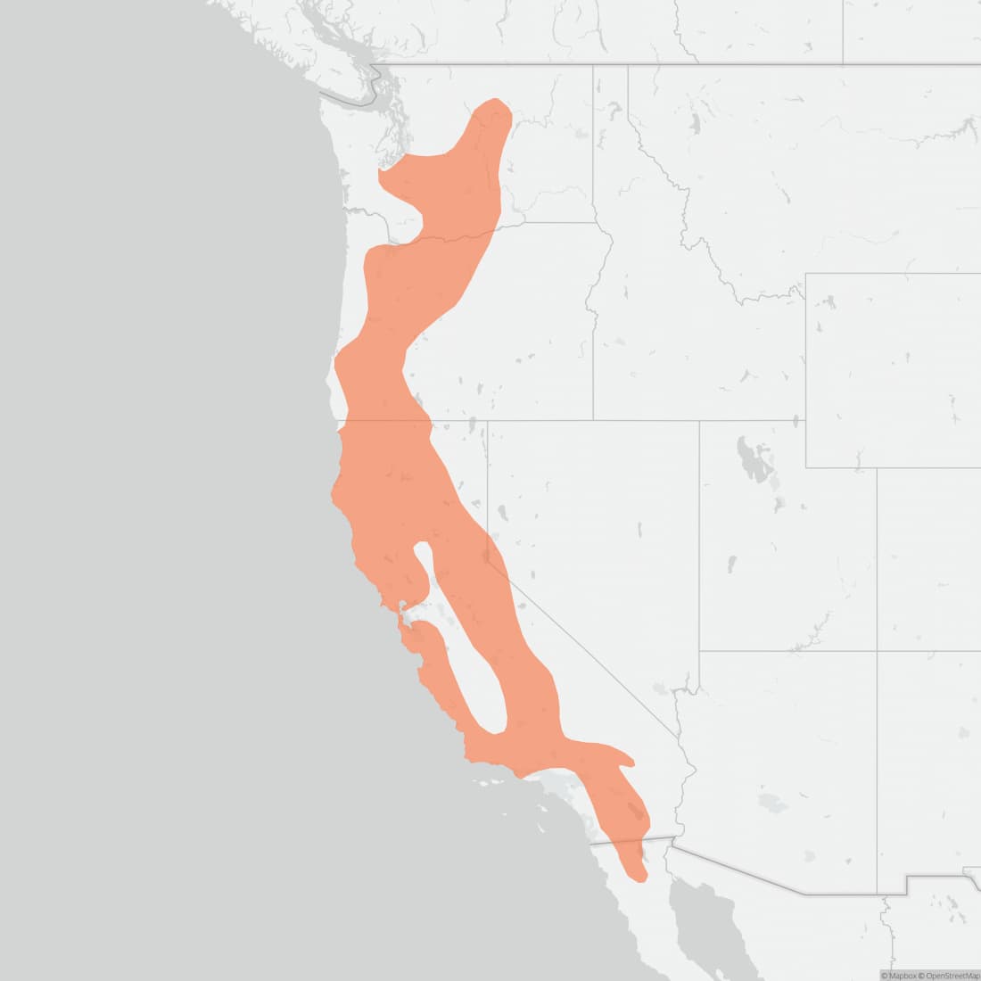 Range map for Western Gray Squirrel