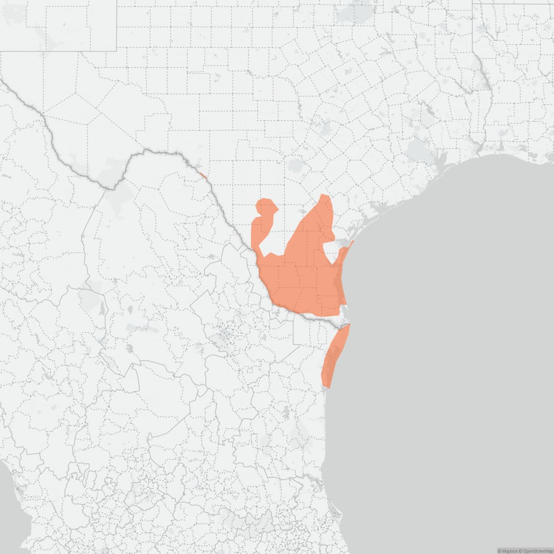 Range map for Texas Pocket Gopher