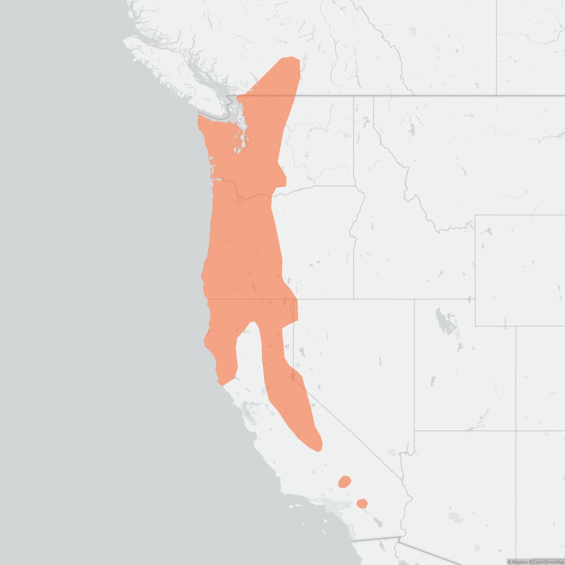 Range map for Humboldt's Flying Squirrel
