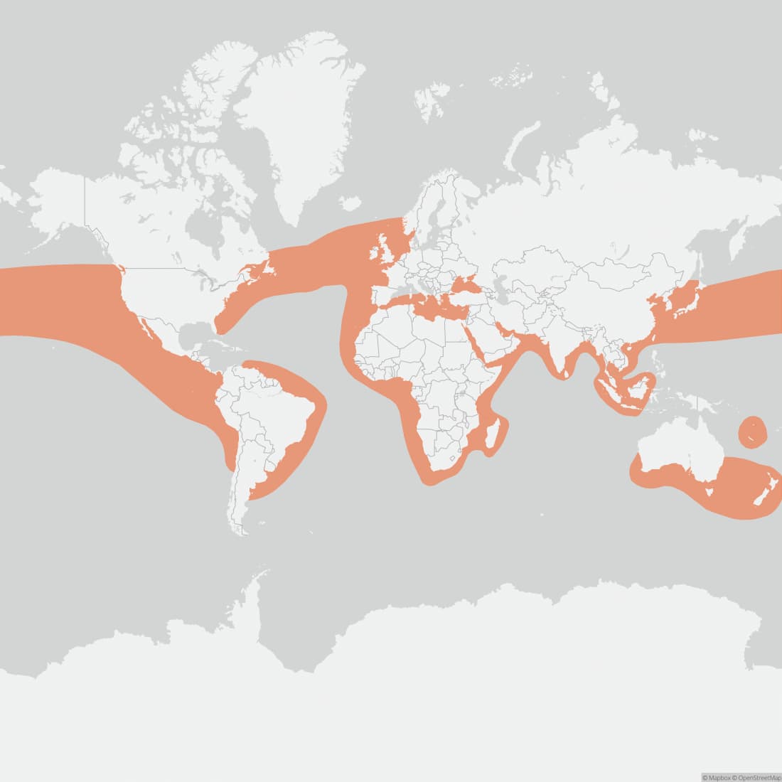 Range map for Long-beaked Common Dolphin