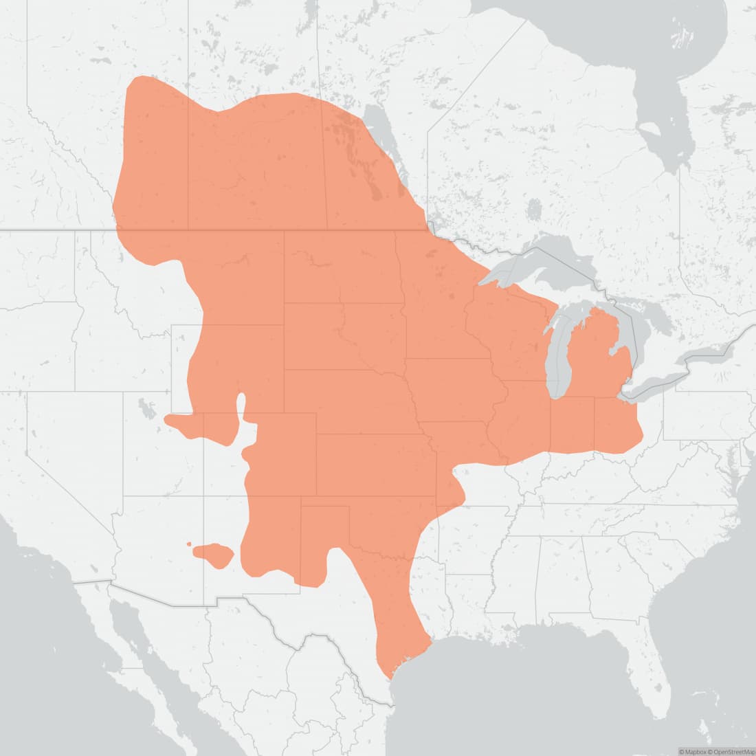 Range map for Thirteen-lined Ground Squirrel