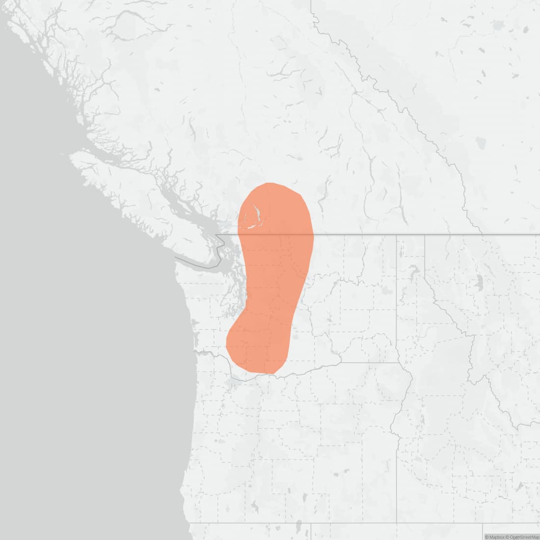 Range map for Cascade Golden-mantled Ground Squirrel