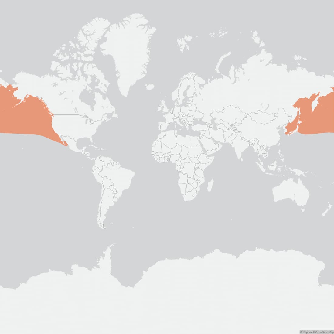 Range map for Baird's Beaked Whale