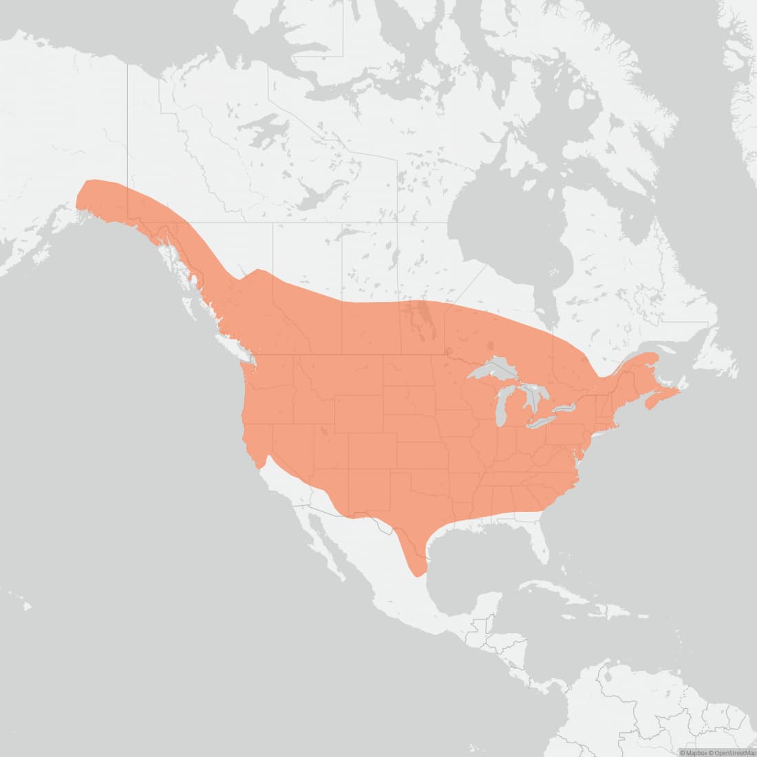 Range map for Silver-haired Bat