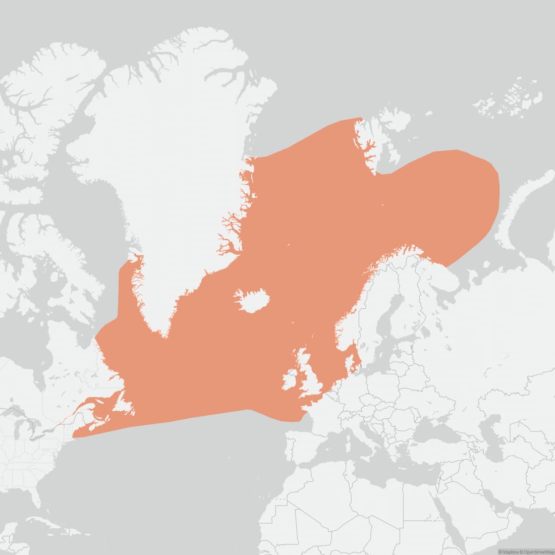 Range map for White-beaked Dolphin