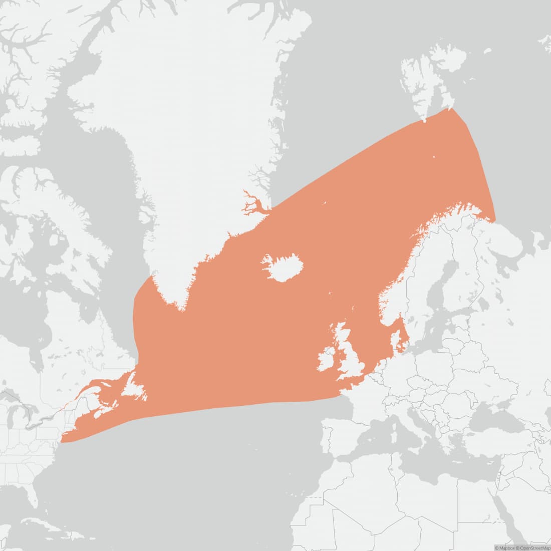 Range map for Atlantic White-sided Dolphin