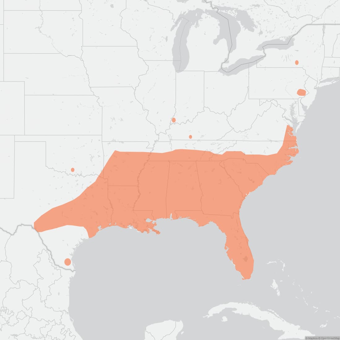 Range map for Seminole Bat