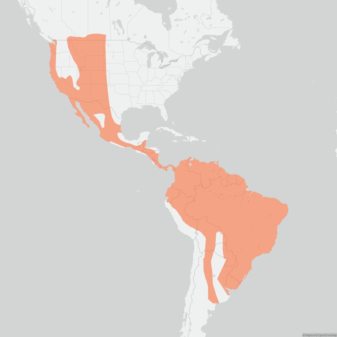 Range map for Western Red Bat
