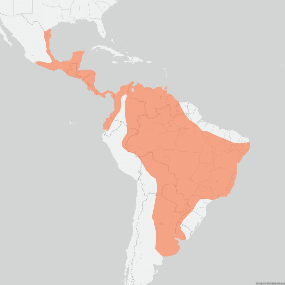 Range map for Southern Yellow Bat