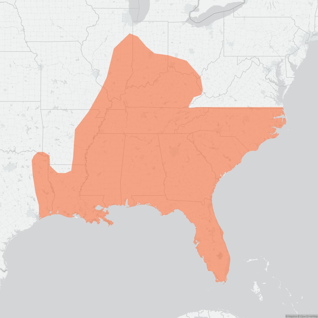 Range map for Rafinesque's Big-eared Bat