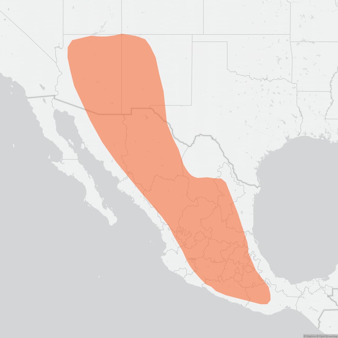 Range map for Allen's Big-eared Bat