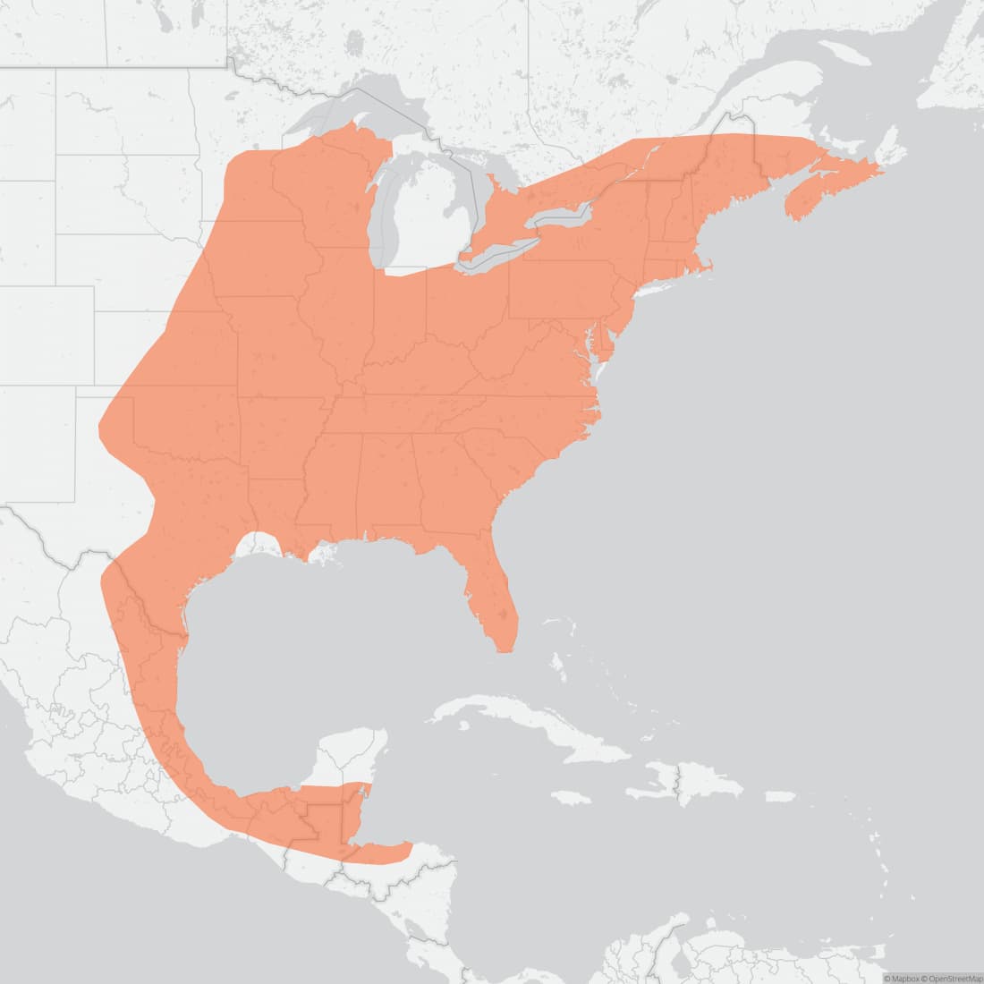 Range map for Tricolored Bat