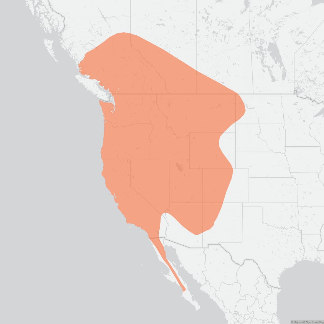 Range map for Miller's Myotis